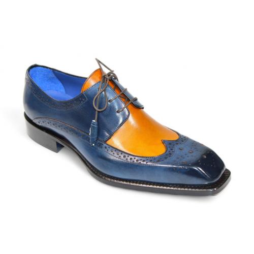 Emilio Franco "Orlando" Navy/Gold Genuine Italian Calf Leather Lace-Up Dress Shoes.